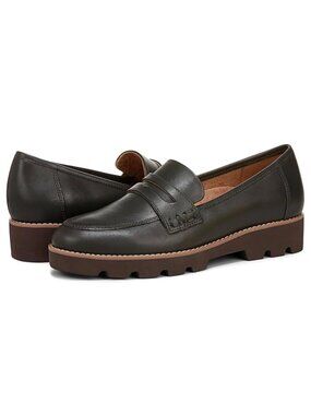 Vionic Cheryl II Leather Loafer Size 8/ 8.5 EU 39 Dark Khaki Brown NWOB